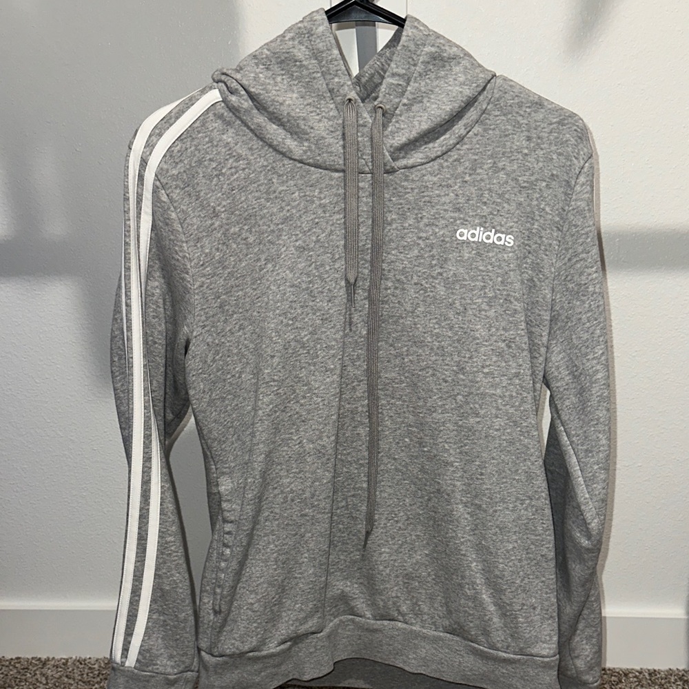 Adidas Heather Gray Hoodie with White Accents